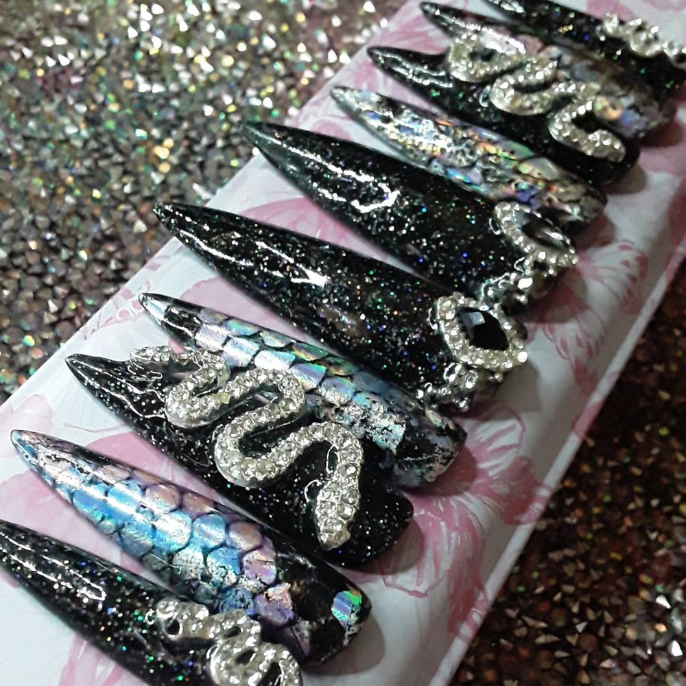 Handmade XXL Stiletto Hard Gel Press On Nails w/ prep kit included